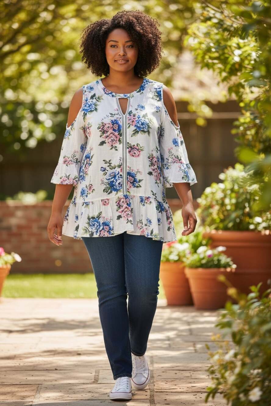 NWT Anthropologie | Perch by Blu Pepper Floral  Cold Shoulder Tunic size 1XL